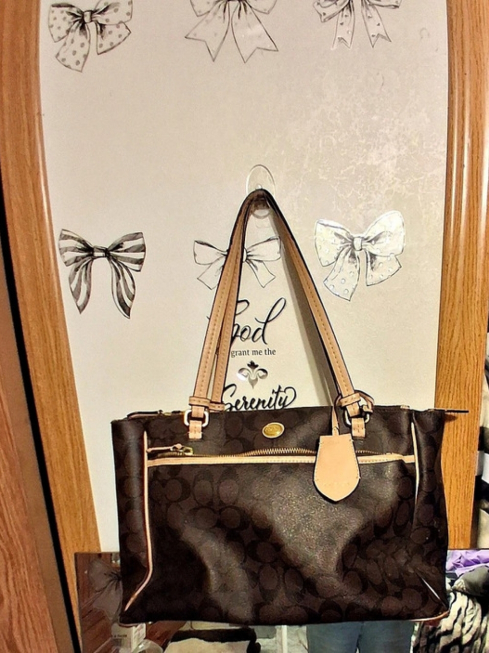 Coach Zip Top Tote In Signature Canvas in Brown & Pink